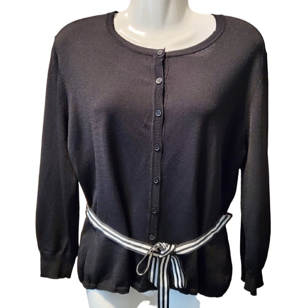 NINE & CO BLACK BELTED CARDIGAN SZ LARGE